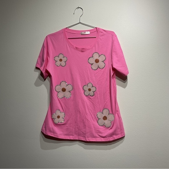 Beautiful Rhinestones Flowers Size M. MC LORENE T-Shirt. Daisies All in Perfect - Picture 4 of 9